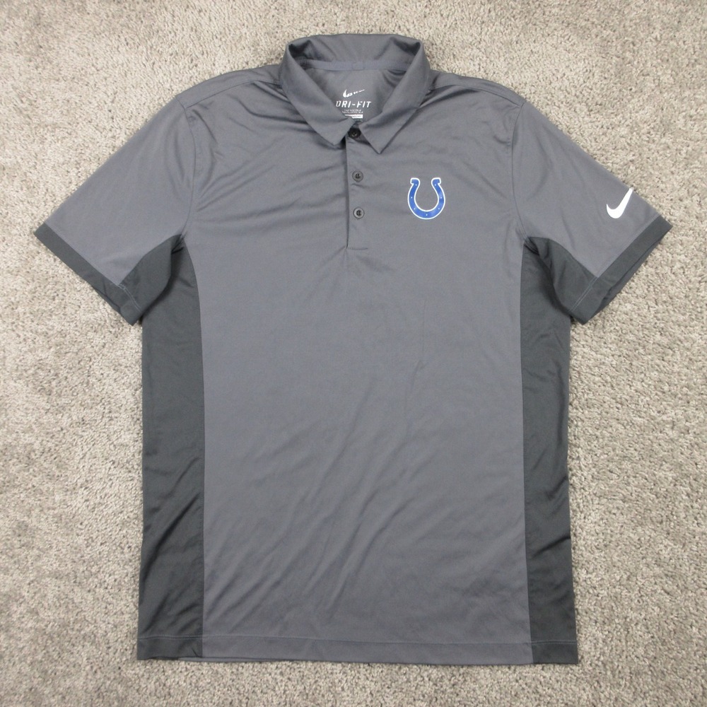 Indianapolis Colts Polo Shirt Mens Medium Gray Nike Drifit Performance Football